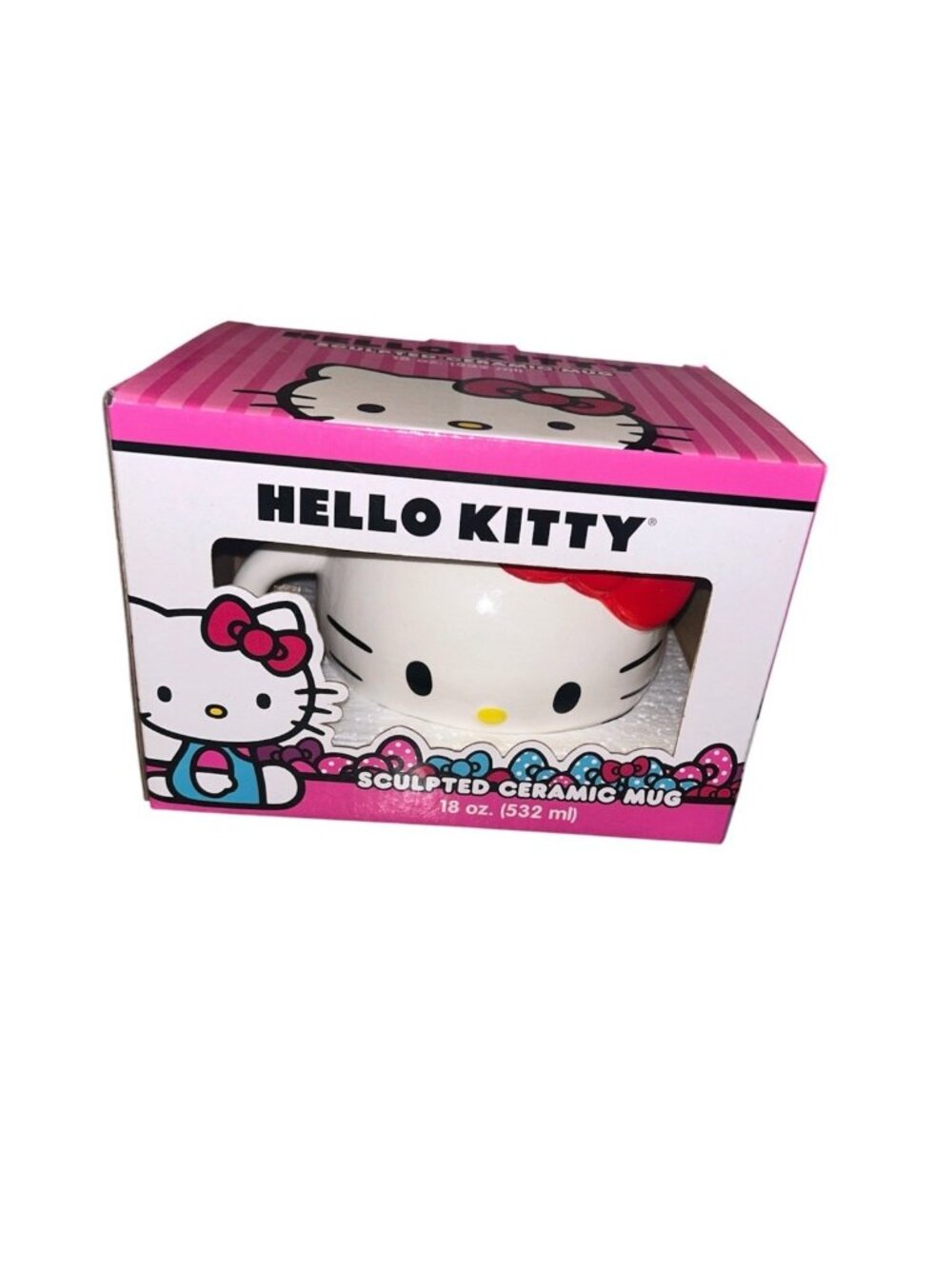 Hello Kitty Sculpted Ceramic Coffee Mug Cup 18 oz. White Red Bow Sanrio